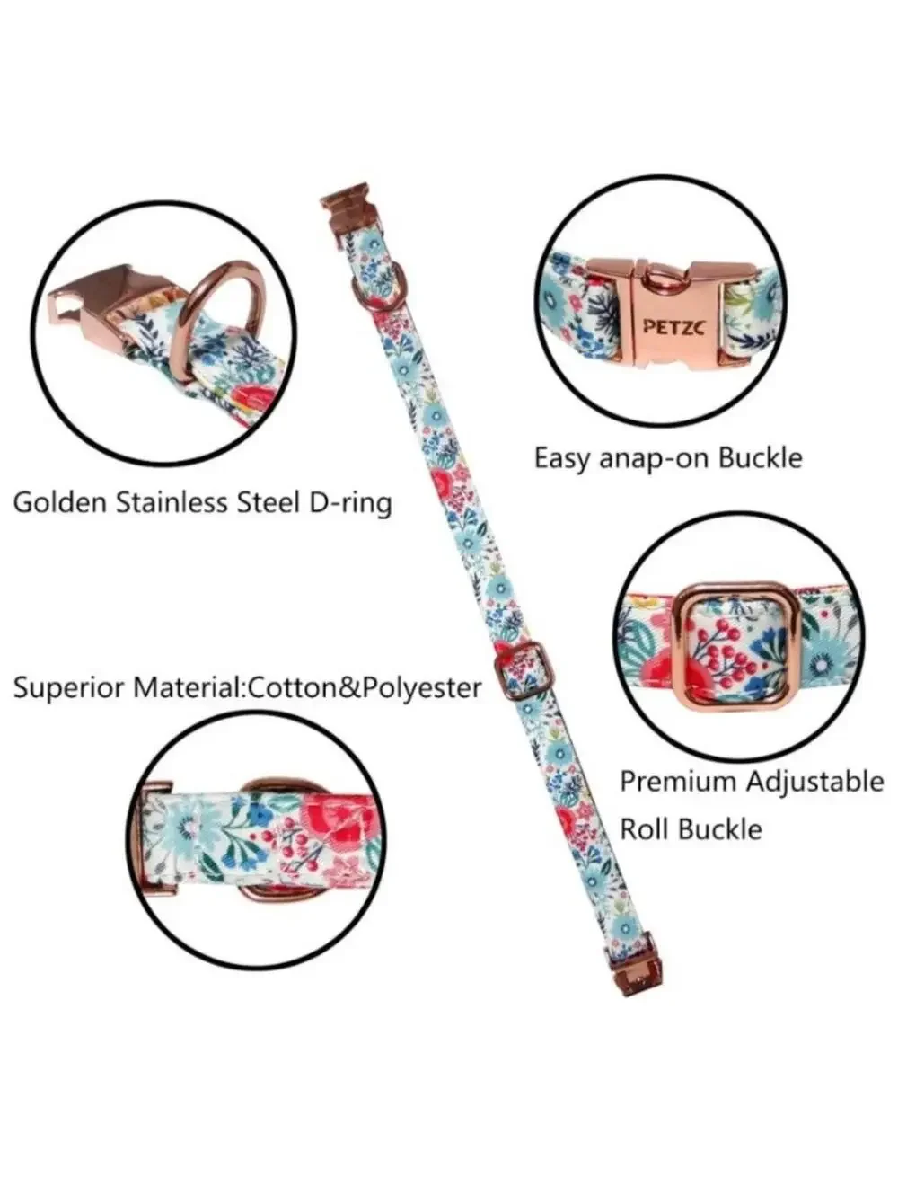 Dog Collar Adjustable Large Collar With Removable Bow Tie Floral Dog Collar New